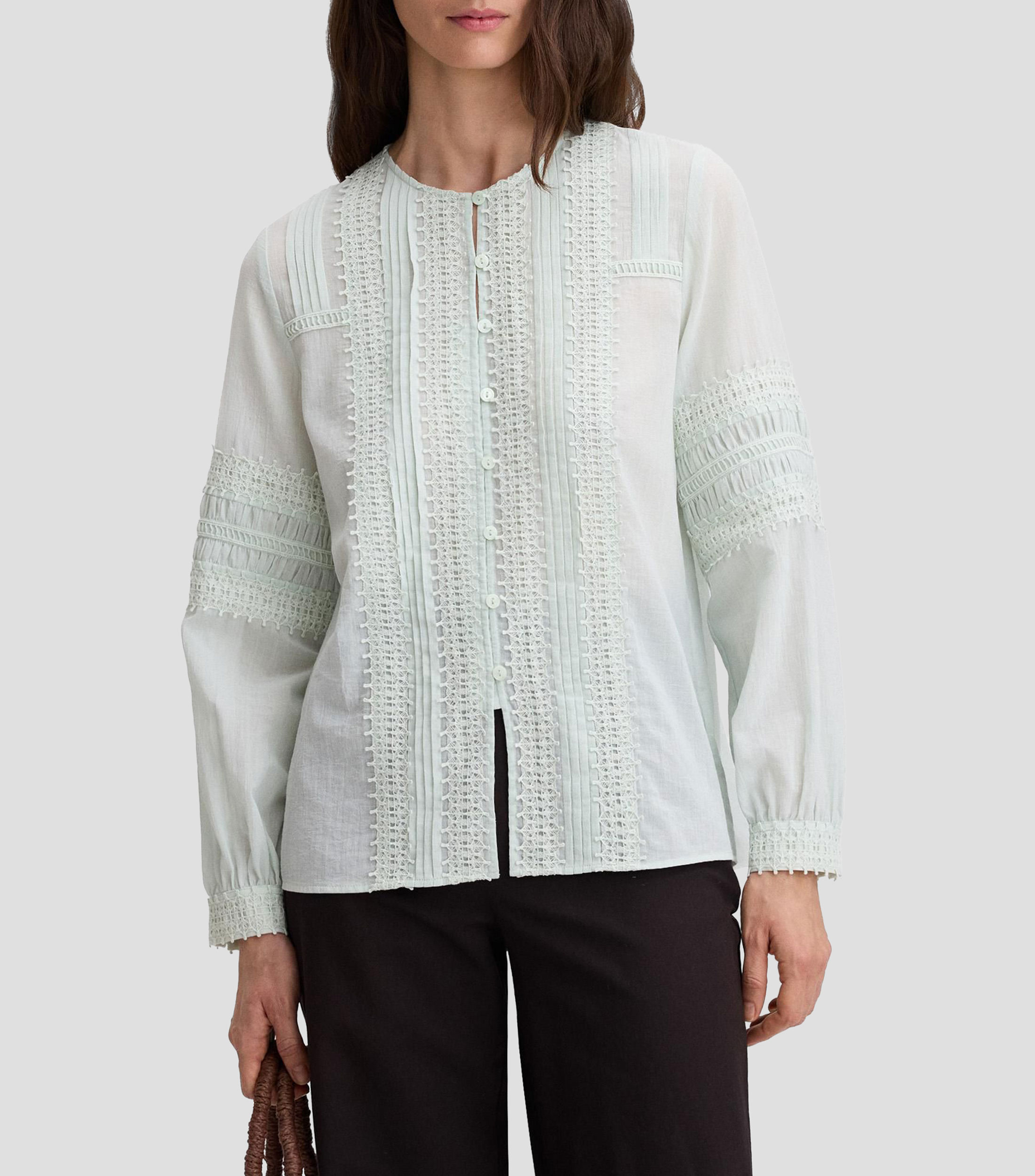 Blusa lisa con manga larga Mujer